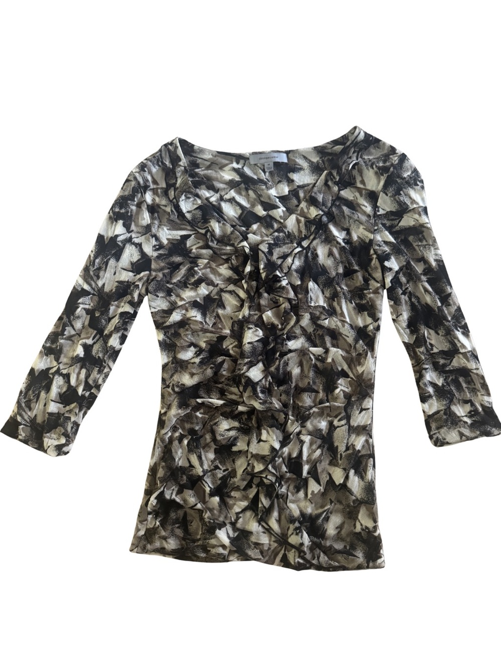 Classiques Entier Black and Cream Ruffle-Front Long Sleeve Top